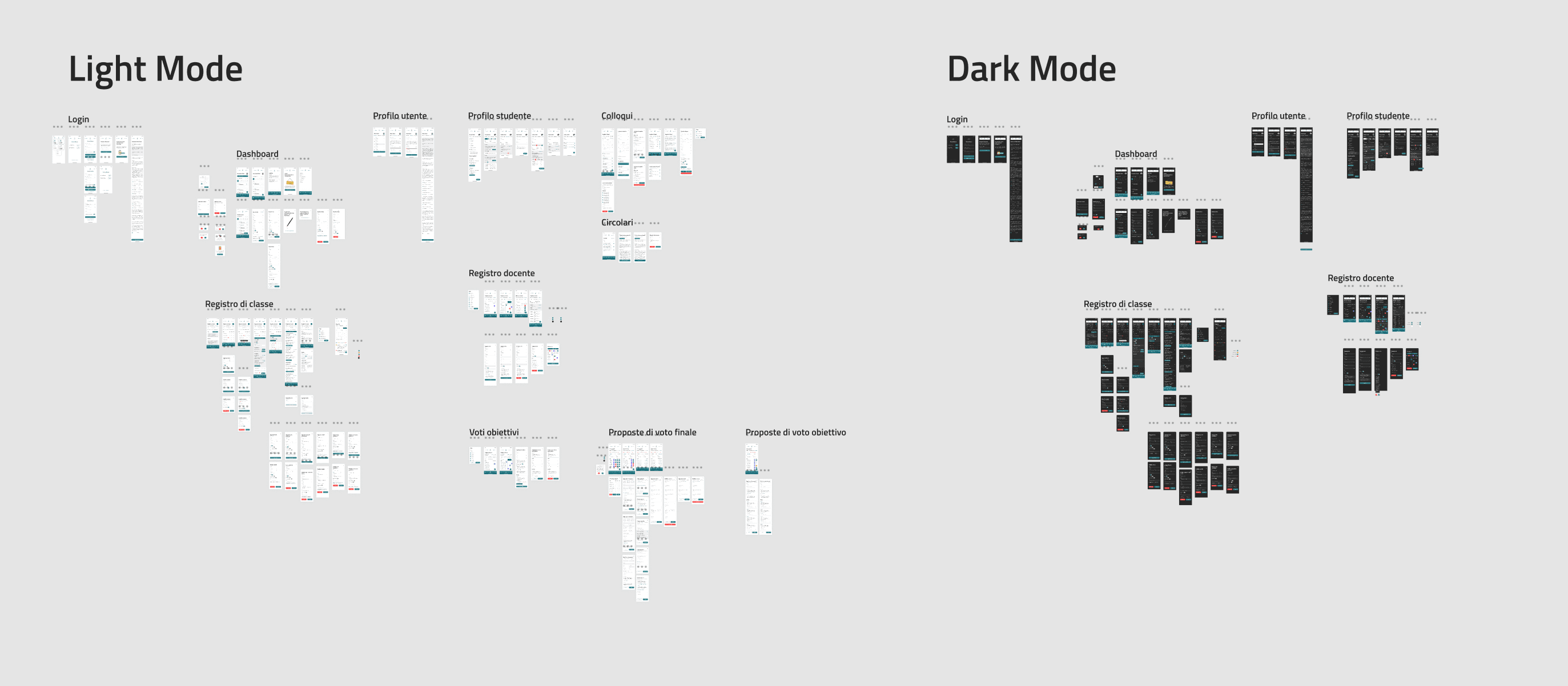Light and dark mode variants of the final Digital School Register interface